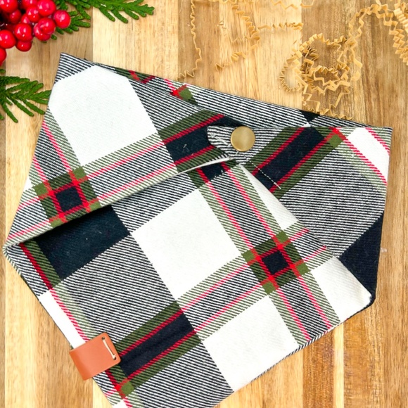 Flannel Dog Bandana- Plaid - Black, white and Red - Premium - Picture 4 of 9